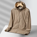 Men's light brown hooded sun protection jacket with B-monogram print and full zipper - M / Khaki