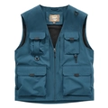 Men's outdoor multi-pocket cargo vest in navy blue with functional zipper and hooks - M / Denim Blue