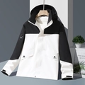 Giacca outdoor con cappuccio in bianco e nero a contrasto per coppia, antivento - XXS / Bianco Uomo