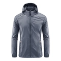 Lightweight grey men's sun protection outdoor jacket with hood and adventure print - M / 2318 Dark Gray