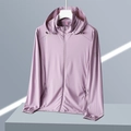 Light purple hooded sun protection jacket with UPF 50+ rating and zip pockets - M / Women's Purple