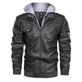 Veste de motard noire en similicuir pour hommes avec capuche grise amovible et poche - S / Gris