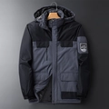 Dunkelgraue Outdoor-Kapuzenjacke für Herren mit warmem Fleecefutter und Taschen - L / Herren-Dunkelgrau