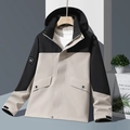 Giacca a vento impermeabile con cappuccio in stile color block beige e nero - XXS / Uomo/Grigio Coniglio