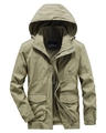 Men's khaki hooded outdoor jacket with tactical pockets and breathable mesh lining - M / Khaki