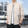 Giacca bomber casual da uomo con stampa mimetica marmo beige e colletto a costine - M / Bianco Sporco