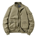 Chaqueta de aviador verde militar para hombre con forro acolchado y bolsillo táctico - M / Caqui