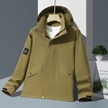 Outdoor hooded windproof jacket for men in khaki green with waterproof polyester fabric - XXS / Men's Mustard Green
