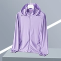 Light purple ice silk UV sun protection jacket with hood and UPF 50+ rating - M / Women's Light Purple