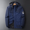 Dunkelblaue Outdoor-Windjacke für Herren mit warmem Fleecefutter und Kapuze - M / Herren Dunkelblau