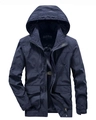 Men's navy blue outdoor hooded windbreaker jacket with multiple cargo pockets - M / Dark Blue