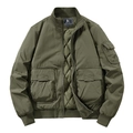 Chaqueta de aviador verde militar con forro acolchado y puños acanalados estilo militar - M / Verde Militar
