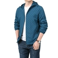 Men's turquoise hooded windbreaker featuring B-letter monogram and zip pockets - M / Denim Blue