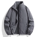 Chaqueta ligera gris para hombre con cuello levantado, forro de malla y bolsillos con cremallera - M / Gris