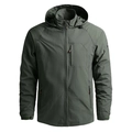 Men's olive green outdoor hooded jacket with windproof fabric and functional zippers - M / Hooded Outdoor Jacket / Army Green