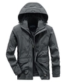 Men's dark grey hooded outdoor cargo jacket with multiple pockets and windproof fabric - M / Gray