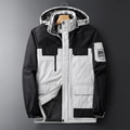 Men's outdoor hooded parka in black and white contrast with warm fleece lining - L / Men's Style/Ivory White