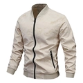 Men's casual bomber jacket in off-white marble print with contrasting black zippers - 3XL / Rice White Fleece Lined