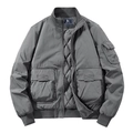 Chaqueta de aviador gris oscuro con forro acolchado y puños acanalados de estilo retro - M / Gris