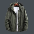 Army green men's hooded outdoor jacket with tactical zip pockets and breathable mesh lining - 5XL / Army Green