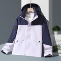 Men's outdoor hooded jacket with navy blue and light purple color-block design - XXS / Women's Purple