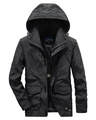 Men's loose black outdoor hooded windbreaker jacket with multiple utility pockets - M / Black
