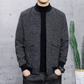 Giacca bomber casual da uomo in misto lana con collo a costine e tessuto grigio tramato - M / Nero