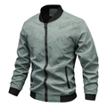 Men's bomber jacket in grey-green marble print with black ribbed baseball collar - 3XL / Army Green (Fleece Lined)
