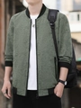 Veste décontractée pour hommes en vert olive avec imprimé tropical et col baseball côtelé - M / Vert Armée