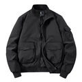 Classic black men's flight jacket with utility pockets and ribbed collar details - M / Black