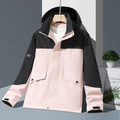 Women's outdoor jacket in pink and black patchwork with a functional hooded design - XXS / Women's Pink