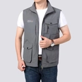 Gilet gris multi-poches avec col montant pour la pêche et les loisirs en plein air - 3XL / Gris