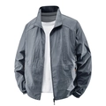 Leichte graue Herren-Sonnenschutzjacke mit Stehkragen und orangen Reißverschluss-Details - M / Dunkelgrau