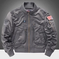 Grey MA-1 flight jacket with tactical patches and rib-knit cuffs in a loose fit style - S / Gray Thin