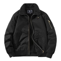 Men's black cotton flight jacket with warm fleece collar and ribbed cuffs in XL - M / Black