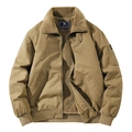 Men's khaki cotton work jacket with thick warm fleece lining and ribbed cuffs - M / Khaki
