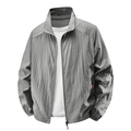 Graue Herren Outdoor-Sonnenschutzjacke mit Stehkragen und Reißverschlusstaschen - M / Hellgrau
