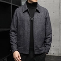 Men's herringbone business casual zipper jacket in grey and black textured tweed - M / Black