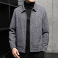 Men's casual zipper jacket in black-grey woven texture with a tailored fit design - M / Gray