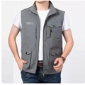 Men's outdoor multi-pocket cargo fishing vest in dark grey with stand collar - M / Gray