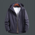 Men's dark grey hooded sports jacket with zip pockets displayed on a wooden hanger - 5XL / Royal Blue