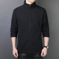 Men's black fleece jacket with stand collar and zipper pockets for autumn and winter - M / Black