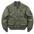 Army green bomber jacket with rib-knit collar and functional pilot pockets - M / Army Green