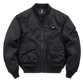 Men's loose black MA-1 flight bomber jacket with baseball collar and Free Spirit patch - M / Black