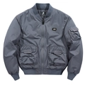 Men's dark gray flight jacket with embroidered patches and multi-pocket utility design - M / Gray