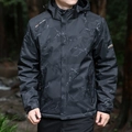 Heren outdoorjas met marmer camouflagepatroon en afneembare capuchon voor wandelen - M / Zwart