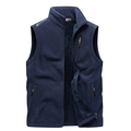 Chaleco polar azul marino para hombre con forro cálido, cuello alto y bolsillos con cremallera - M / Azul oscuro