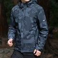 Heren outdoor windjack met blauwe en grijze camouflage en een verstelbare capuchon buiten - M / Grijs