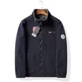 Men's dark blue fleece jacket with stand collar and outdoor embroidery for winter - XS / Top (9818) / Navy Blue