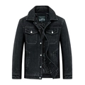 Classic men's black denim jacket featuring washed finish and button chest pockets - M / Dark Grey